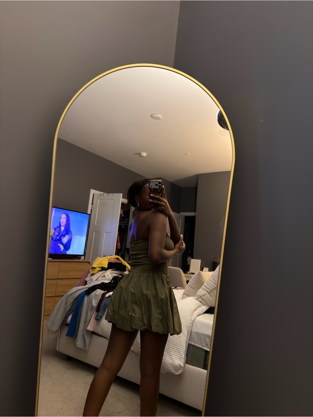 Olive Green Bubble Dress - Women's Casual Dress